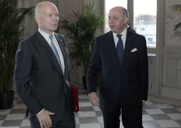 French Foreign Affairs Minister, Laurent Fabius welcomes William Hague. Picture: Getty