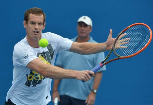 Murray limbers up in training for his opening Australian Open clash with Go Soeda. Picture: Getty