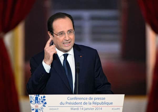 Francois Hollande gives a press conference to present his 2014 policy plans, but they were overshadowed by allegations of an affair. Picture: Getty