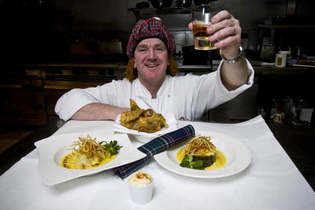 Chef Peter Fleming at the Balmoral Hotel prepares a dish of haggis, neeps and tatties. Picture: Ian Georgeson