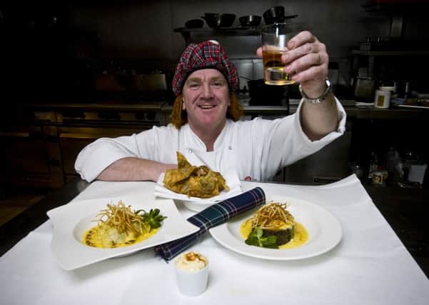 Chef Peter Fleming at the Balmoral Hotel prepares a dish of haggis, neeps and tatties. Picture: Ian Georgeson