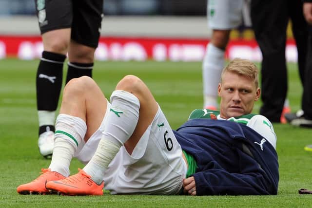 A dejected Garry O'Connor after losing 5 - 1 to Hearts.  Picture: Ian Rutherford