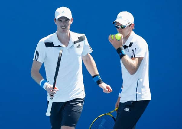 Jamie Murray, left, with Australia's John Peers was treated for heatstroke. Picture: Getty