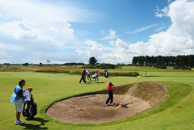 Ernie Els plays a bunker shot at Carnoustie in July 2007. Picture: Getty