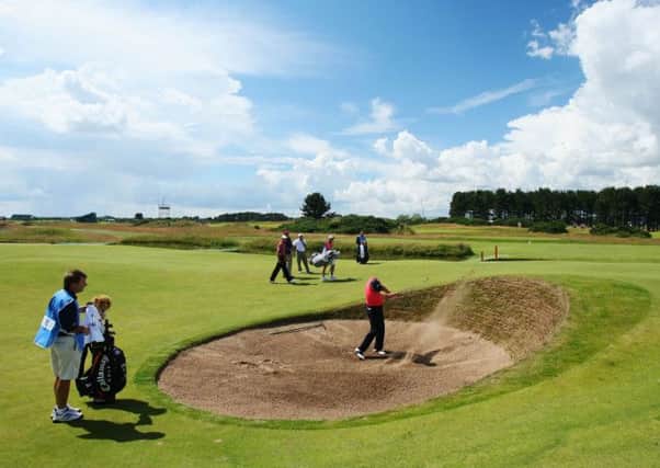 Ernie Els plays a bunker shot at Carnoustie in July 2007. Picture: Getty