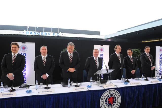 Graham Wallace (3rd left) and the board line up at the Rangers AGM. Picture: Robert Perry