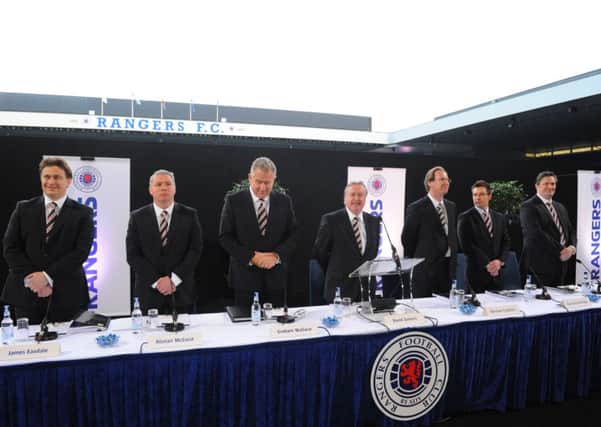 Graham Wallace (3rd left) and the board line up at the Rangers AGM. Picture: Robert Perry
