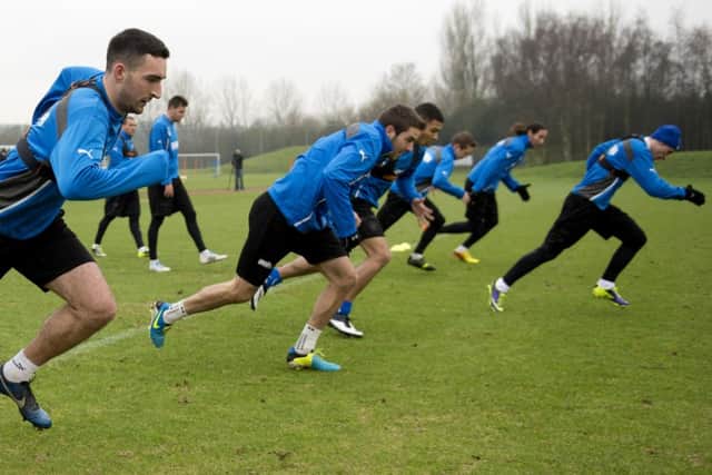 The Rangers squad are put through their paces at Murray Park. Picture: SNS