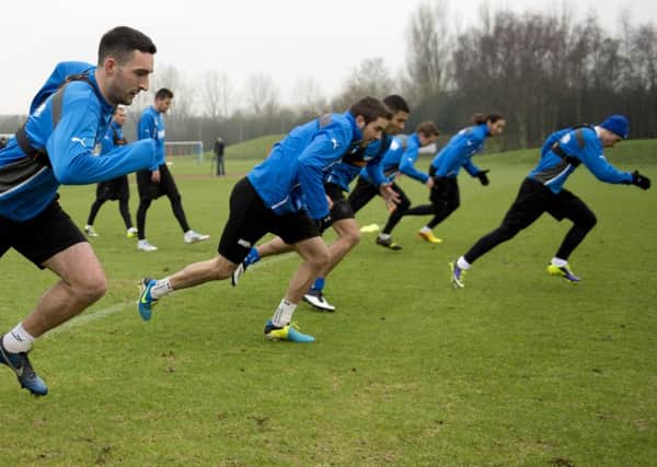 The Rangers squad are put through their paces at Murray Park. Picture: SNS