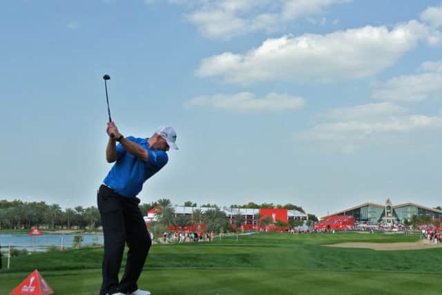 Craig Lee hits his tee-shot on the ninth hole during the third round of the Abu Dhabi HSBC Golf Championship. Picture: Getty