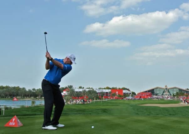 Craig Lee hits his tee-shot on the ninth hole during the third round of the Abu Dhabi HSBC Golf Championship. Picture: Getty