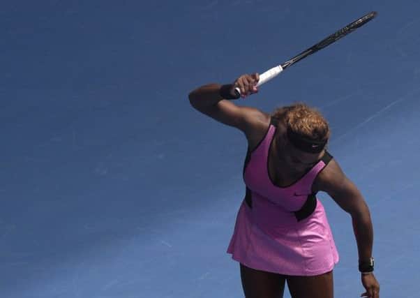Serena Williams, hampered by a back injury, shows her frustration. Picture: AP
