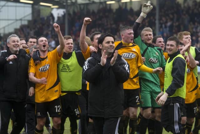 Paul Hartley pictured celebrating last seasons promotion with Alloa. Picture: SNS