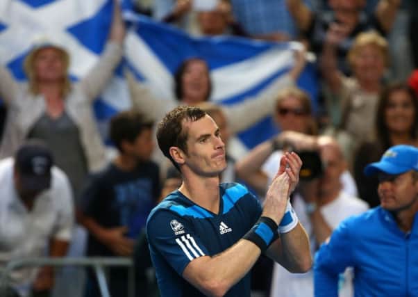 Andy Murray acknowledges the crowd in Melbourne after seeing off Stephane Robert. Picture: Getty