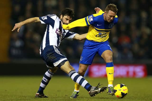 Everton debutant Aiden McGeady battles with West Broms Claudio Yacob at the Hawthorns. Picture: PA