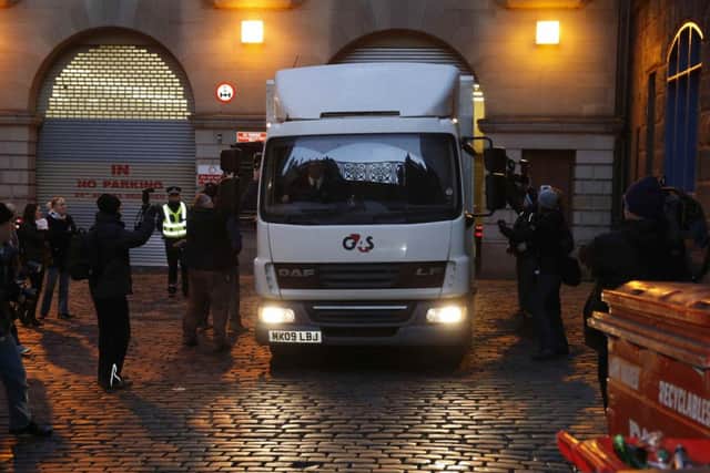 A security van believed to be carrying Mikaeels mother arriving at Edinburgh Sheriff Court. Picture: Reuters