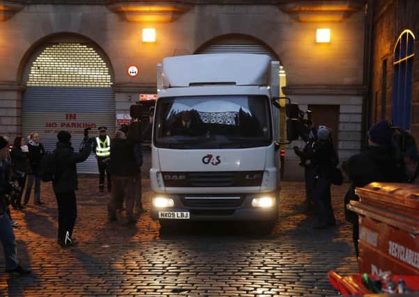 A security van believed to be carrying Mikaeels mother arriving at Edinburgh Sheriff Court. Picture: Reuters
