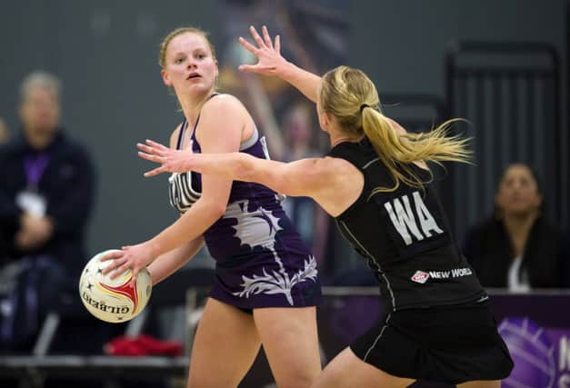 PE teacher Claire Brownie, left, in action for Scotland against New Zealand. Picture: SNS