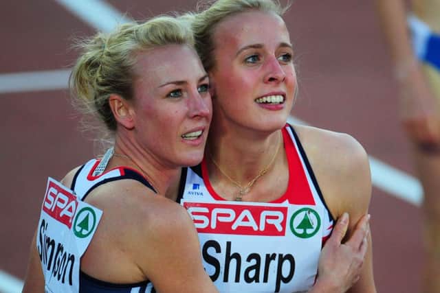 Lynsey Sharp is congratulated by Jemma Simpson after the 800m at the 2012 European Championships.  Picture: Getty