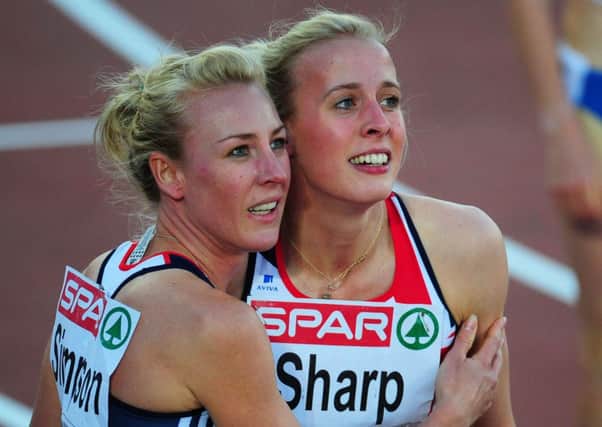Lynsey Sharp is congratulated by Jemma Simpson after the 800m at the 2012 European Championships.  Picture: Getty