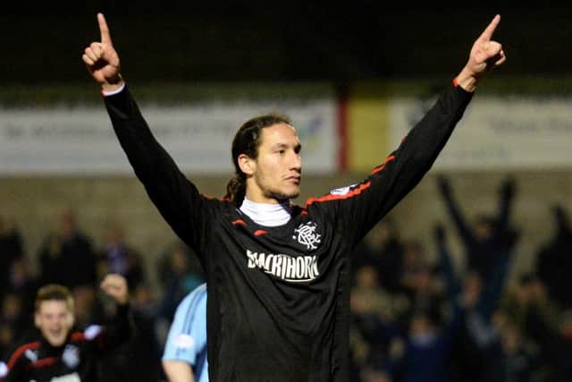 Bilel Mohsni celebrates scoring against Forfar. Picture: SNS