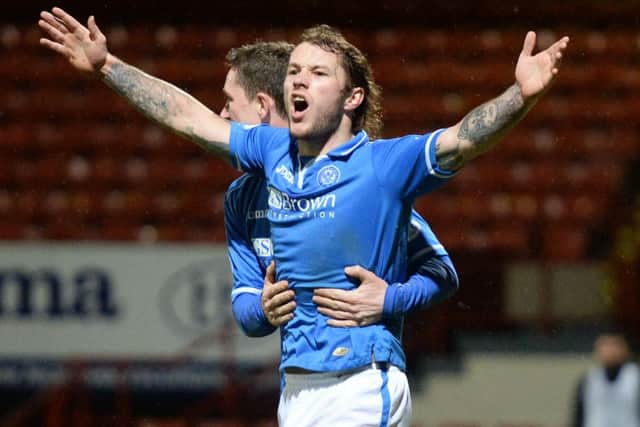 Stevie May celebrates scoring the winning goal against Partick, his 20th of the season. Picture: SNS