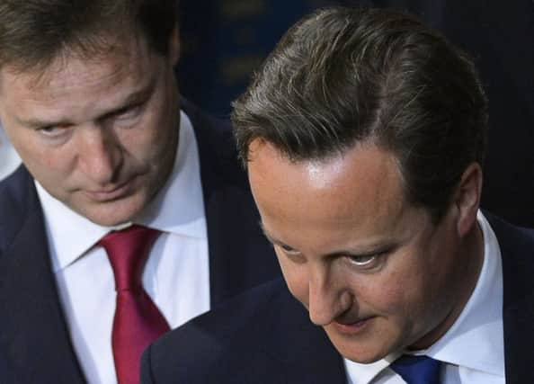Nick Clegg, left, must pin his hopes on David Cameron succumbing to a Black Swan event. Picture: Getty