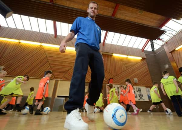 Jordan Rhodes was back at his old school, Cairneyhill Primary, yesterday. Picture: SNS