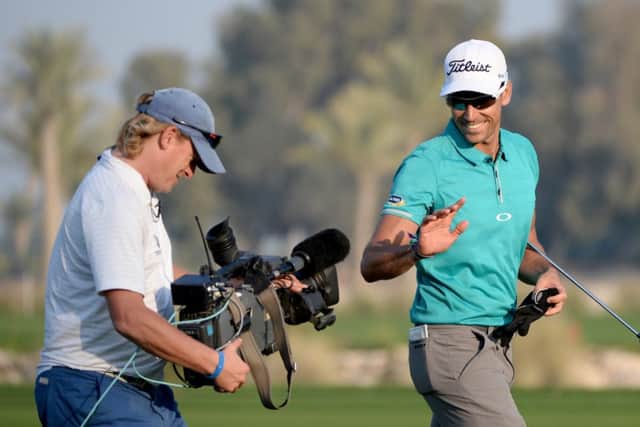 Rafa Cabrera-Bello of Spain on the 18th hole at the Qatar Masters. Picture: Getty