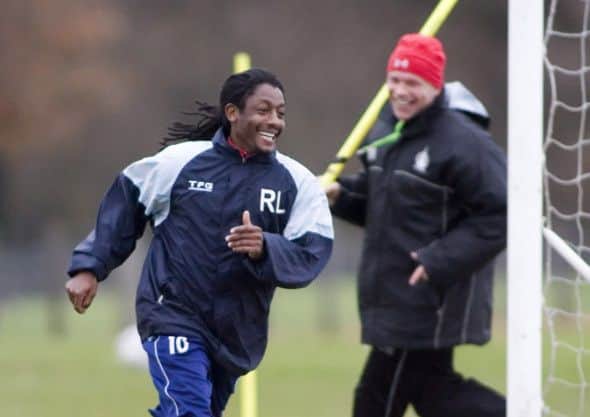 Russell Latapy and John Hughes during 'Yogi''s spell at Falkirk. Picture: SNS