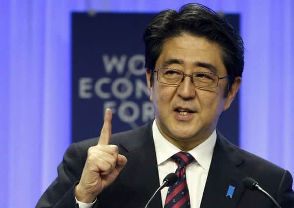 Japan's Prime Minister Shinzo Abe addresses a session of the World Economic Forum. Picture: Reuters
