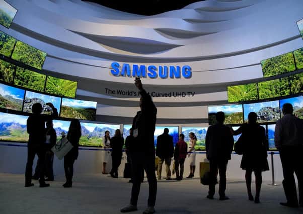 A display of Samsung curved UHD TVs at the International Consumer Electronics Show in Las Vegas. Picture: AP