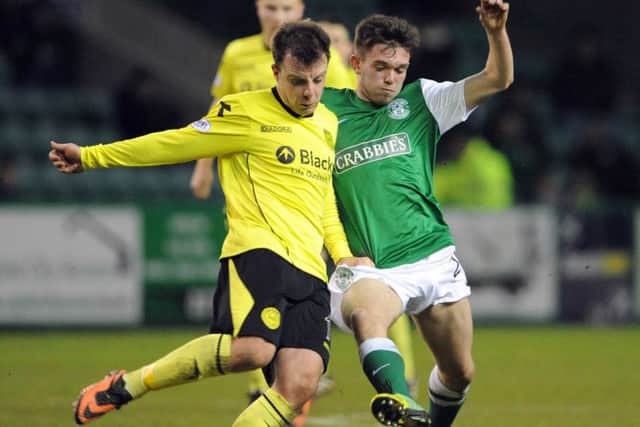 Sam Stanton (right) in action for Hibernian. Picture: Jane Barlow
