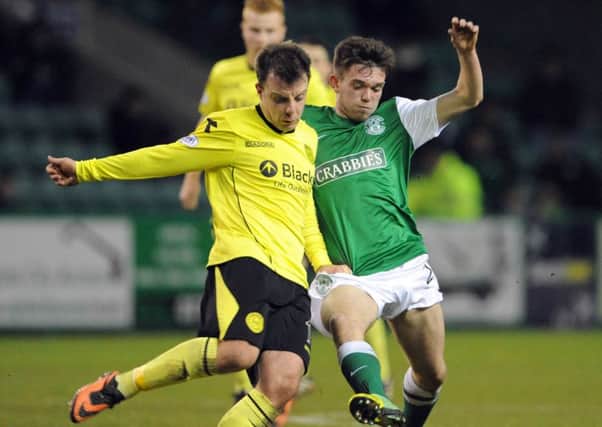 Sam Stanton (right) in action for Hibernian. Picture: Jane Barlow