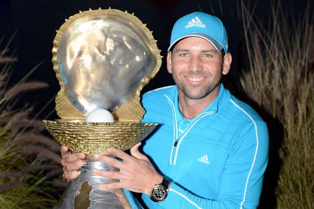 Sergio Garcia with the winners trophy. Picture: Getty