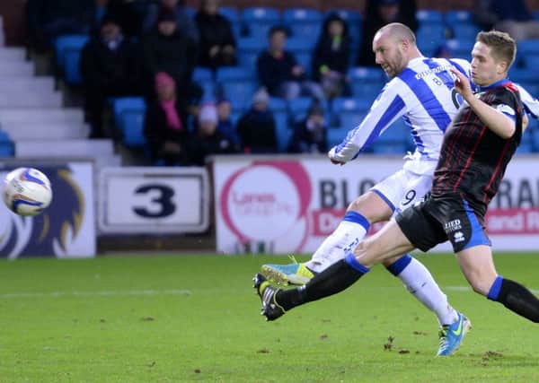 Kris Boyd smashes home the second for Kilmarnock. Picture: SNS