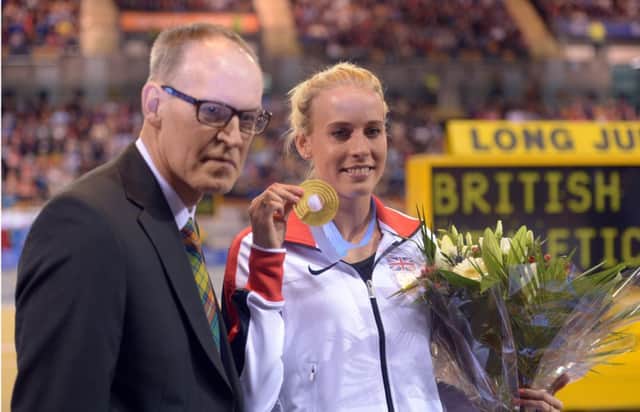 Lynsey Sharp received her European gold medal from father Cameron. Picture: Phil Wilkinson