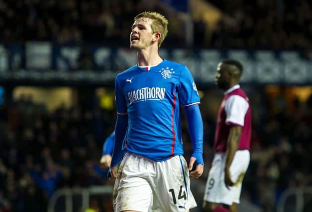 David Templeton celebrates after grabbing the second goal for Rangers. Picture: SNS