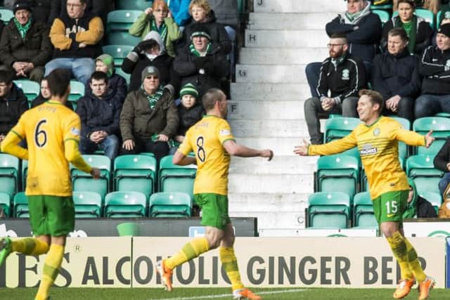 Kris Commons celebrates his opening goal. Picture: Ian Georgeson