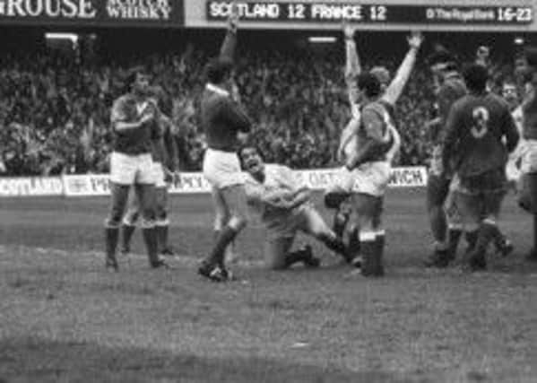 Jim Calders try is confirmed during Scotlands 21-12 victory over France in March 1984. Picture: TSPL