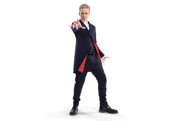 Peter Capaldi, in the first picture released showing his costume, a dark blue Crombie coat. Picture: PA