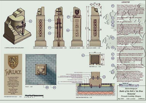 Plans for the new monument, which will see a medieval helmet and sword on a plinth. Picture: Deadline