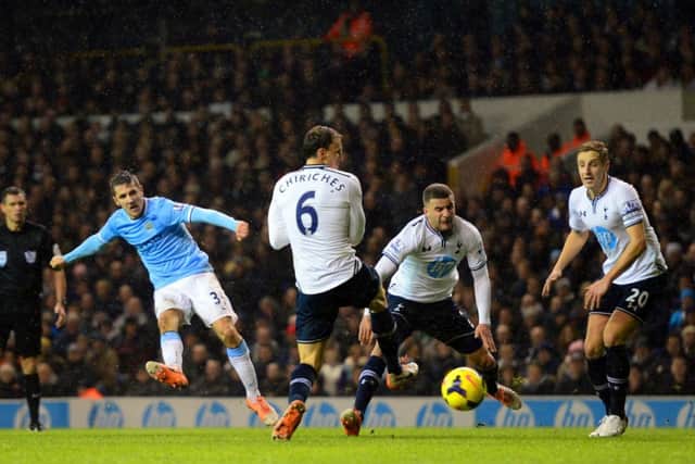 Manchester City substitute Stevan Jovetic scores their fourth goal. Picture: Jamie McDonald/Getty