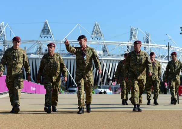 Troops on duty outside Londons Olympic stadium in 2012. Picture: Getty