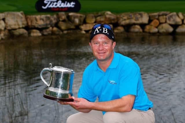 Greig Hutcheon shows off the trophy awarded for winning the Titleist PGA Playoffs on the PGA Sultan Course at Antalya Golf Club in Turkey in November last year. Photograph: Paul Thomas/Getty Images