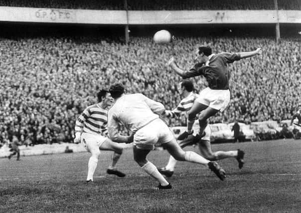 Henry Hall leaps to head clear during the 1969 League Cup final against Celtic at Hampden Park. Picture: Dundee Courier