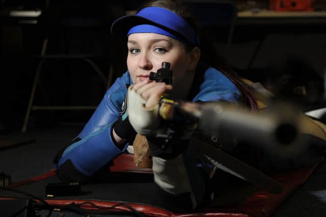 Jennifer McIntosh takes aim at the refurbished Meadowbank shooting facility, which persuaded her to leave Aberdeen  Picture: Greg Macvean.