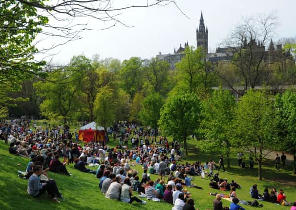 Glaswegians out in force to enjoy the weather at Kelvingrove Park. Picture: Robery Perry