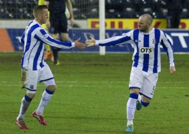 Kris Boyd is congratulated by Sammy Clingan. Picture: SNS
