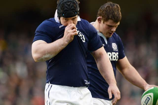 Scotland's Alasdair Dickinson cuts a dejected figure at full time in Dublin. Picture: SNS